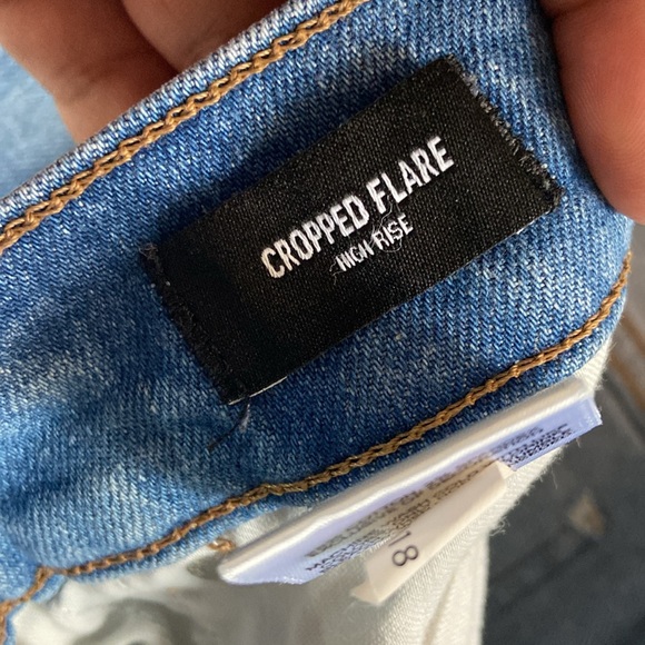 Express Women Jeans Blue Rhinestone Cropped Flare High Rise Denim Size 6 - Picture 12 of 17